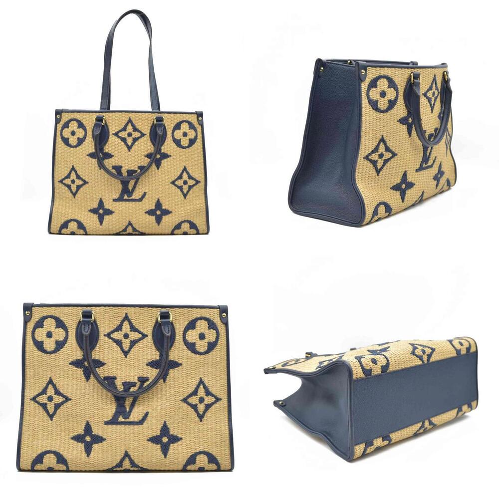 Louis Vuitton Raffia Calfskin Monogram Giant Onthego MM Blue - Picture 2 of 15